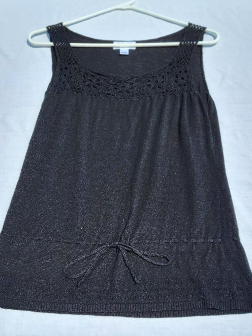 Ann Taylor Loft Tank Top Women's Large Black Shirt Linen Bohemian Cottagecore